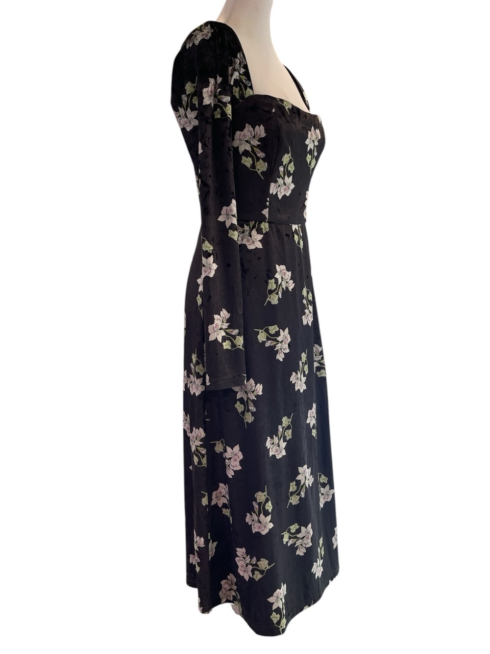 Hutch Black Purple Floral Crushed Velvet Midi Dress Square Neck Lined S - Picture 4 of 11